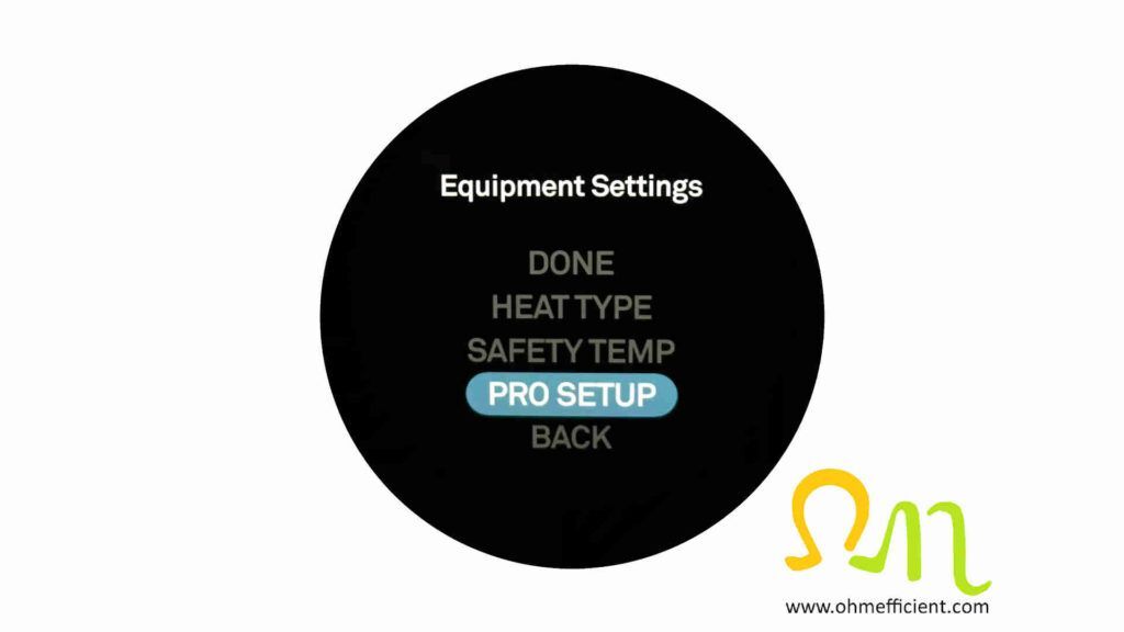 Nest equipment settings PRO SETUP