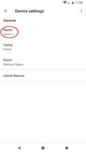 Google Home Device settings Name
