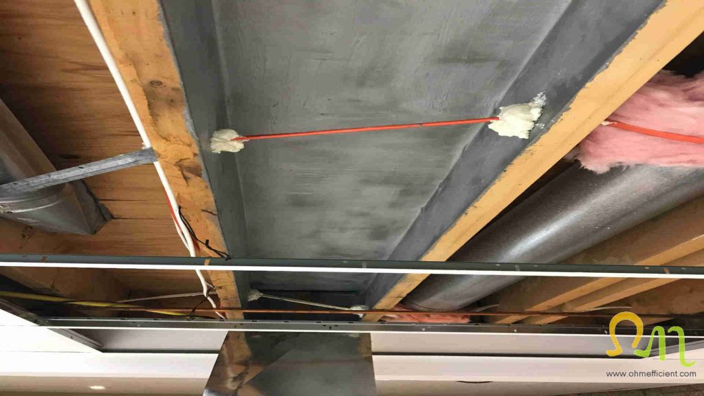 Panned duct sealing of electrical wiring and flooring material to floor joist